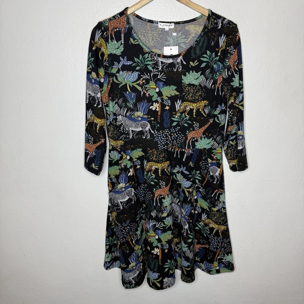 New LA Soul Safari Half Sleeve Dress Pockets Giraffe Zebra Leopard Women's XL